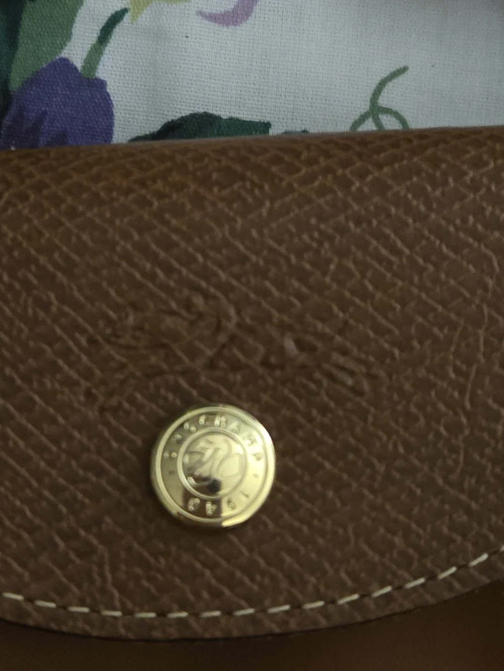 Longchamp Cognac Textured Leather Canvas Pouch with Gold Accents. Authentic.